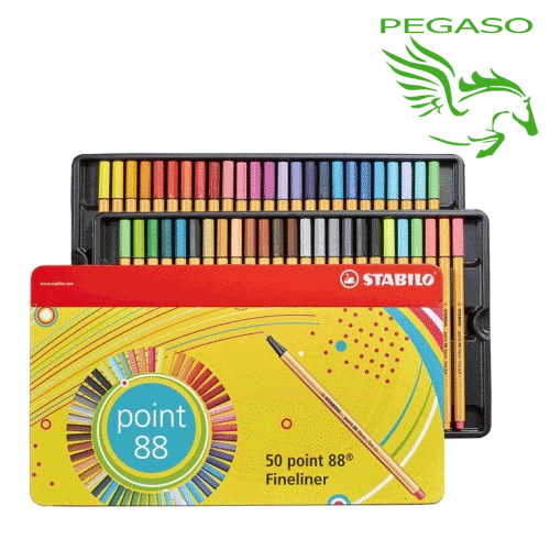 Pennarelli Fineliner Stabilo Point 88. Confezione in metallo da 50 colori assortiti Pennarelli Fineliner Stabilo Point 88. Confezione in metallo da 50 colori assortiti