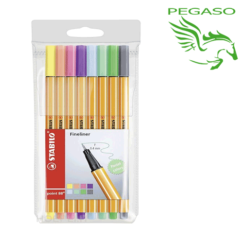 Pennarelli Fineliner Stabilo Point 88. Confezione 8 colori assortiti tinte pastello Pennarelli Fineliner Stabilo Point 88. Confezione 8 colori assortiti tinte pastello