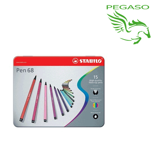 Pennarelli Stabilo Pen 68 scatola in metallo con 15 colori Pennarelli Stabilo Pen 68 scatola in metallo con 15 colori