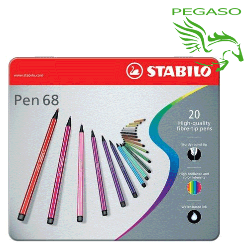 Pennarelli Stabilo Pen 68 scatola in metallo con 20 colori Pennarelli Stabilo Pen 68 scatola in metallo con 20 colori