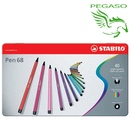 Pennarelli Stabilo Pen 68 scatola in metallo con 40 colori Pennarelli Stabilo Pen 68 scatola in metallo con 40 colori